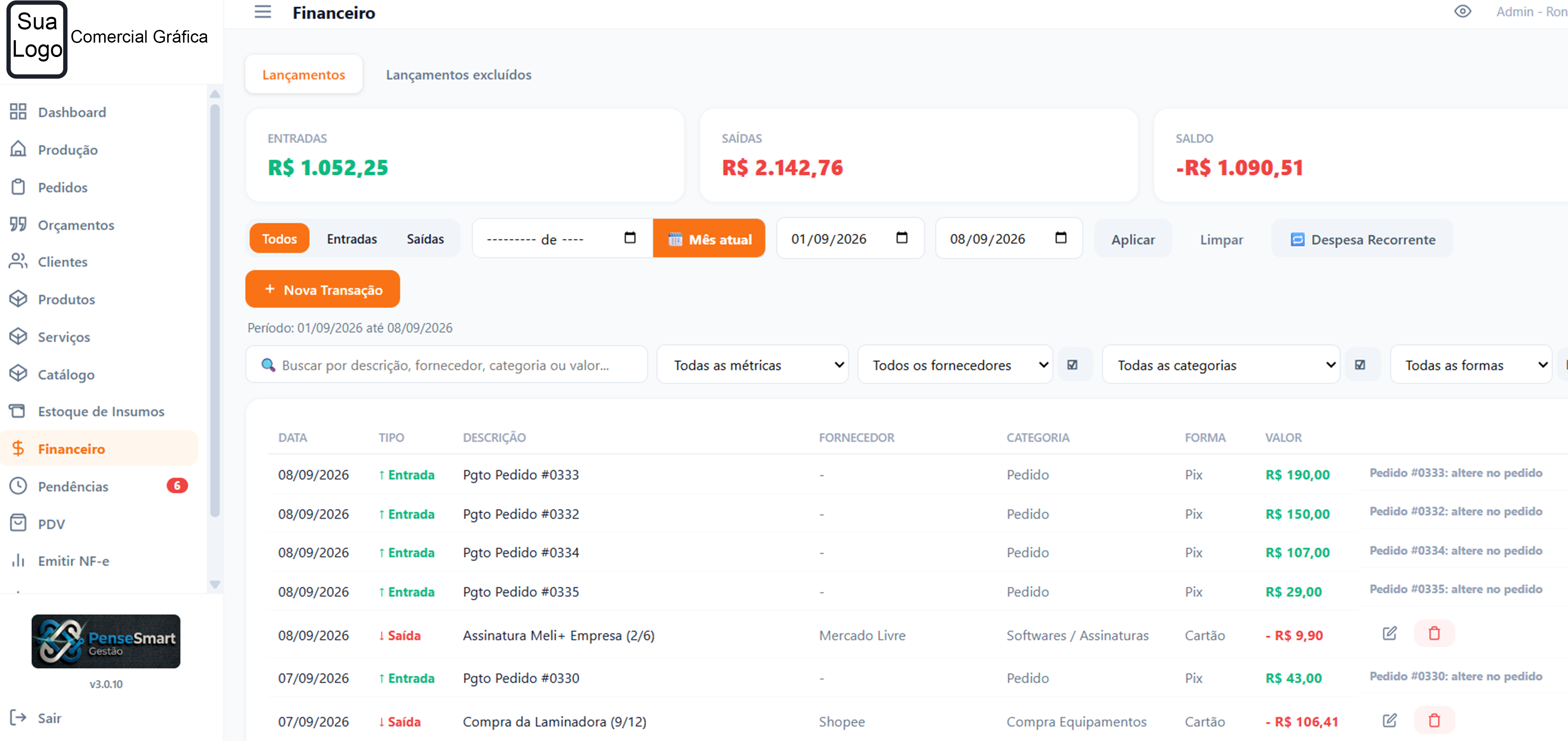 Controle Financeiro PenseSmart